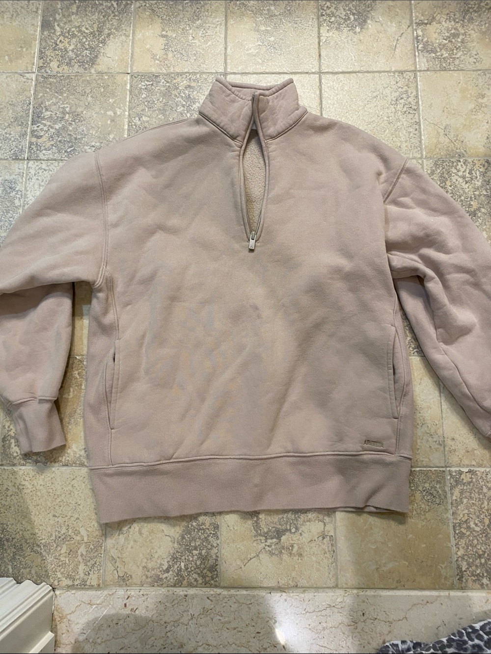Aritzia woman’s fleece Zip-Up Pullover Sweater - Light Taupe